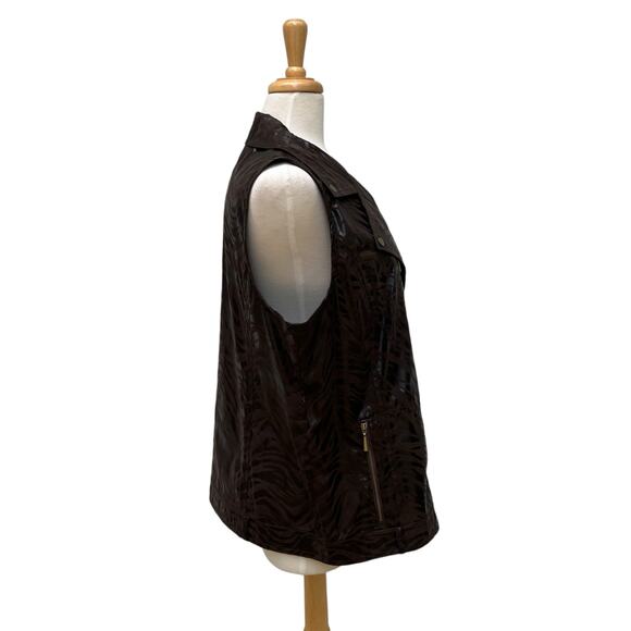 Zenergy by Chicos Vest Sz 3 Brown Faux Leather MotoBoho Zebra Bikercore Animal - Picture 6 of 12